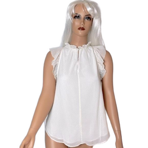 Michael Kors Dewdrop Chiffon Ruffled Top | Ivory White Gold Polka Dots | Size M